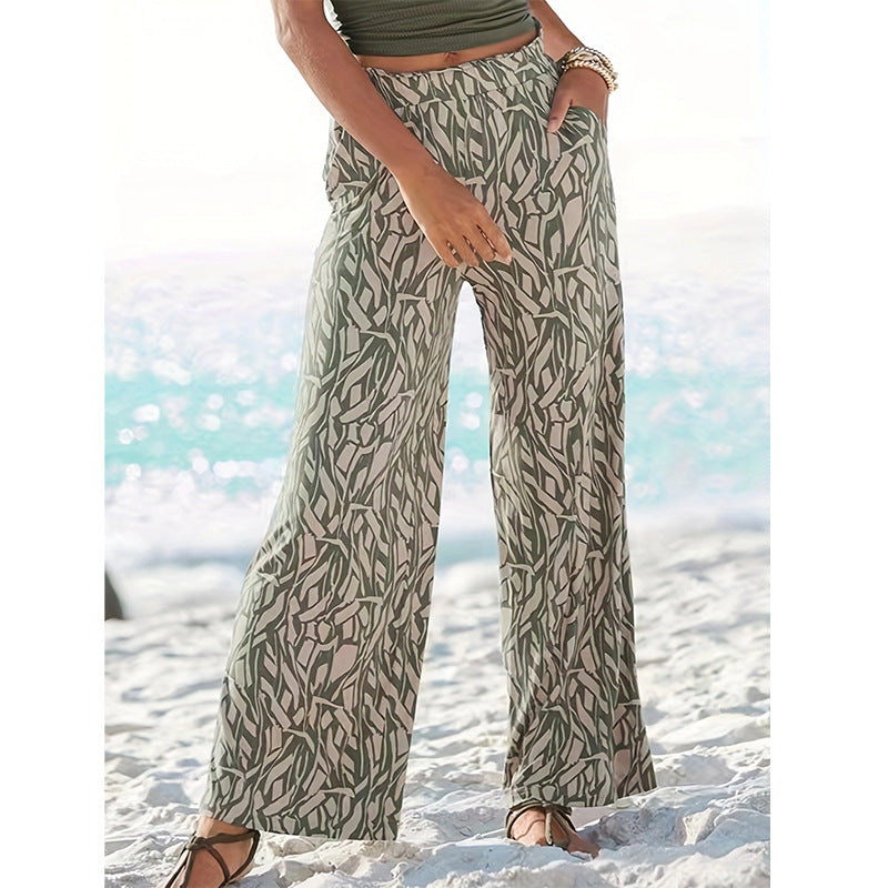 Damen lässige Palazzo-Hose mit floralem Muster und hohem Bund R&B