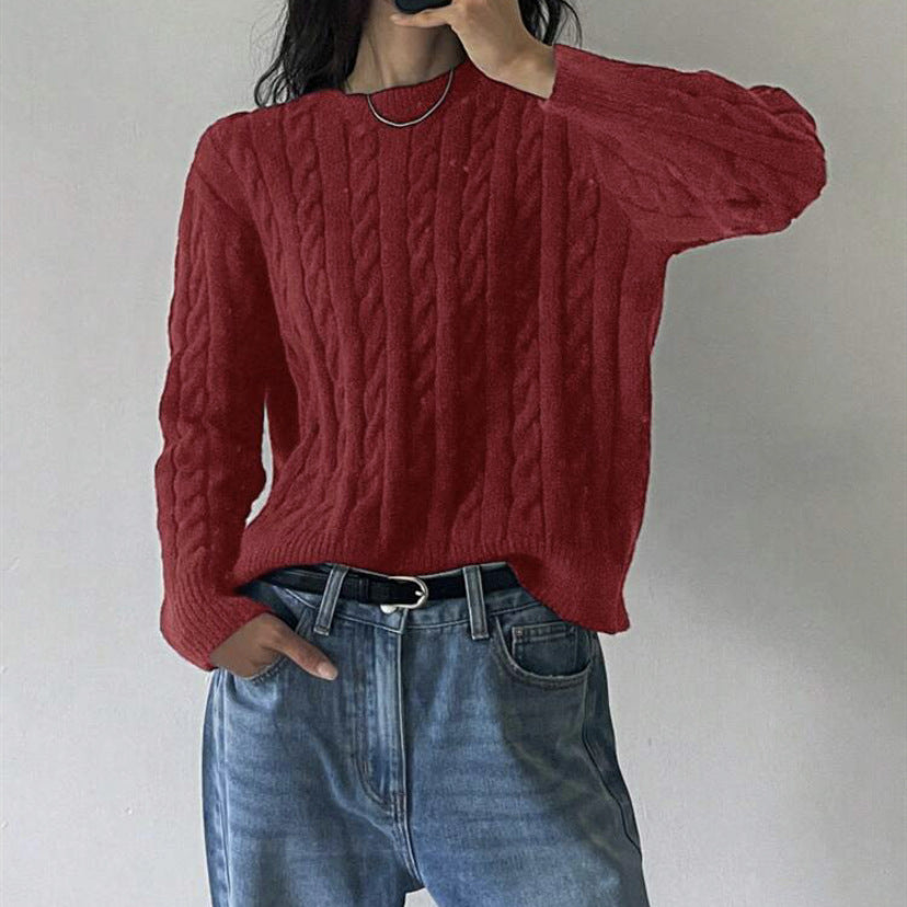 Damen Grobstrickpullover mit Zopfmuster und weiten Ärmeln R&B
