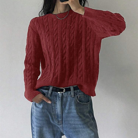 Damen Grobstrickpullover mit Zopfmuster und weiten Ärmeln R&B