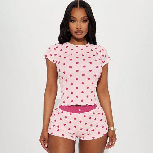 Damen Freizeitpyjama Set mit herzförmigem Design und elastischem Bund R&B