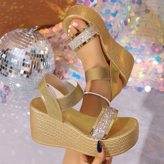 Damen Glamouröse Plateau-Sandalen mit Glitzer R&B
