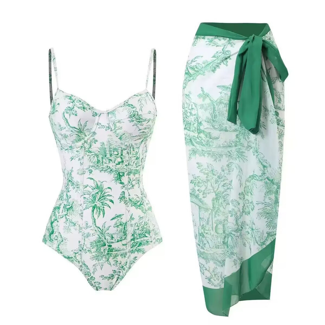 Damen Zweiteiliges Badeanzug-Set mit elegantem Wickelrock und floralem Druck R&B