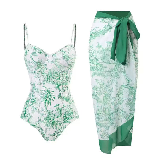 Damen Zweiteiliges Badeanzug-Set mit elegantem Wickelrock und floralem Druck R&B