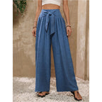 Damen Weite Hochtaillierte Hose mit Schleifenbund und Falten R&B
