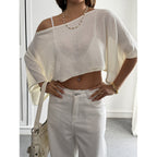Damen Flockiges Crop-Top mit asymmetrischem Design und tiefem Ausschnitt R&B