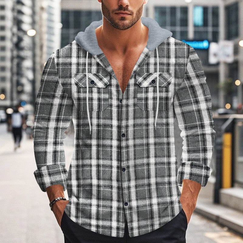 Herren Hemd mit Kapuze aus kariertem Stoff und modischen Details R&B