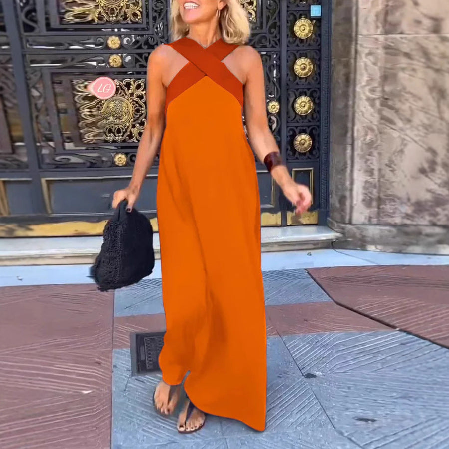 Damen Maxikleid mit raffiniertem Kreuz-Ausschnitt und fließendem Schnitt R&B