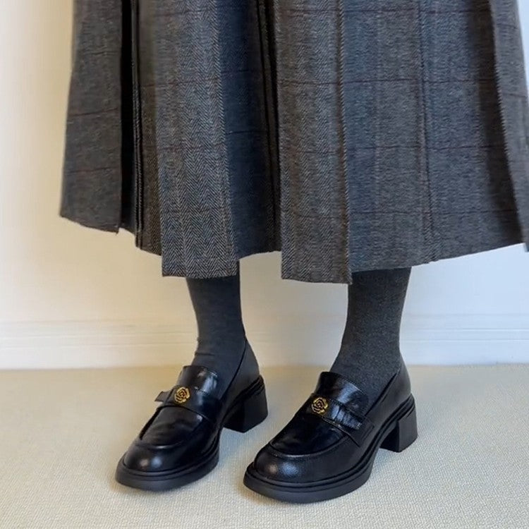 Damen elegante Blockabsatz-Schlupfschuhe mit modischem Leder R&B