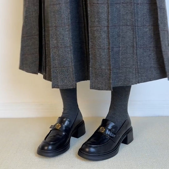 Damen elegante Blockabsatz-Schlupfschuhe mit modischem Leder R&B