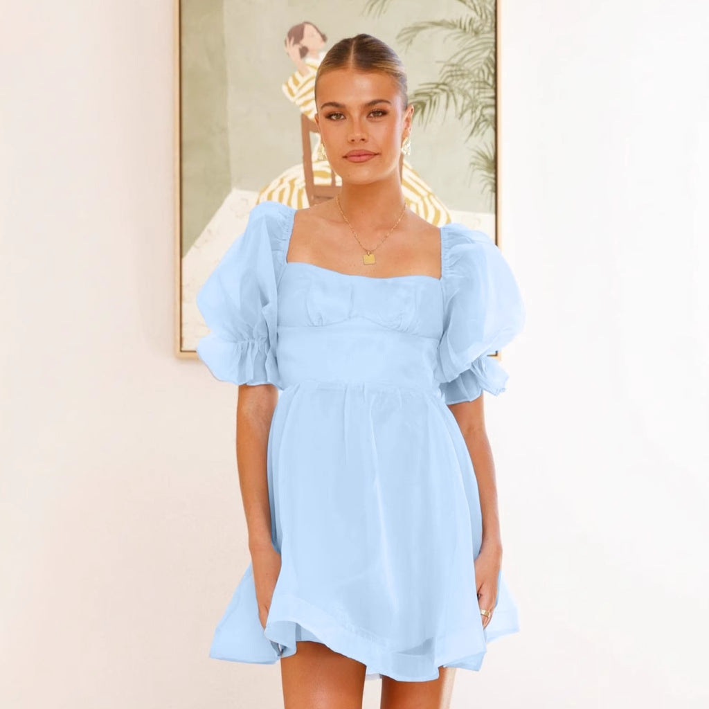 Damen Verspieltes Kurzkleid mit Puffärmeln und quadratischem Ausschnitt R&B