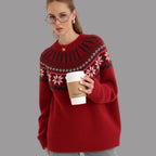 Damen Strickpullover mit festlichem Norweger-Motiv und weitem Schnitt R&B