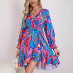 Damen Kurzes Kleid mit Wickeldesign und fröhlichem Muster R&B