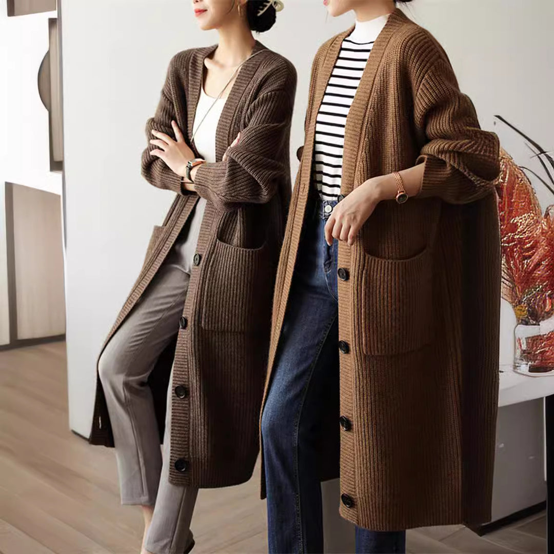 Damen Strickmantel mit praktischen Seitentaschen und eleganten Knopfdetails R&B