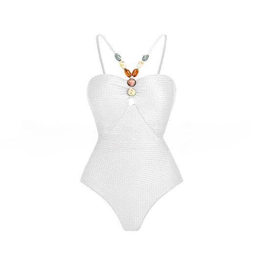 Damen Einteiliger Badeanzug mit modischen Schmuckdetails R&B