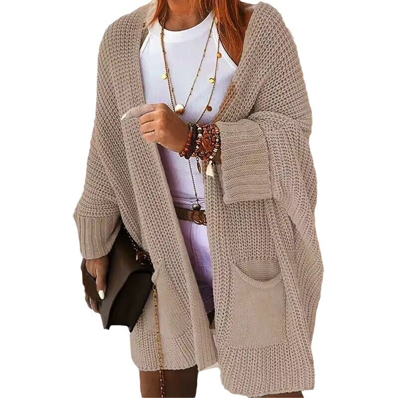 Damen gemütlicher Strick-Kimono mit Taschen