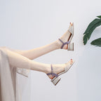 Damen Komfortable Sandalen mit elegantem Kreuzriemen und leichtem Blockabsatz EB