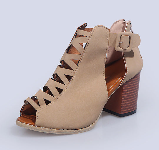Damen Peep-Toe Stiefeletten im Schnürdesign mit Blockabsatz R&B