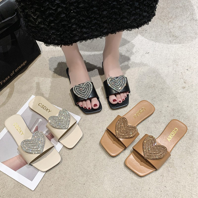 Damen Glamouröse Slipper mit Herz-Applikation R&B
