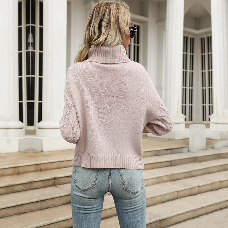 Damen Grobstrickpullover mit hohem Kragen und angeschnittenen Ärmeln R&B