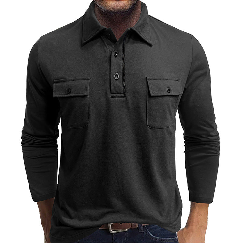 R&B | Poloshirts Baumwollmischung Reguläre Passform Lange Ärmel Klappentaschen