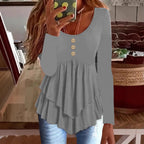 Damen Langarm Blusenshirt mit mehrlagigem Design und dekorativen Knopfdetails R&B