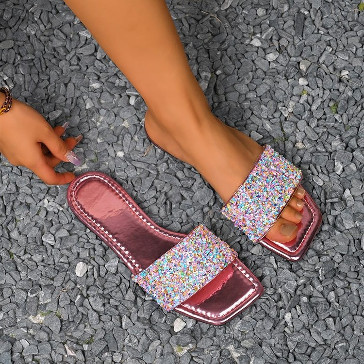 Damen Glitzernde Riemchen-Sandalen mit dekorativer Schmuck-Applikation R&B