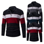 Herren Langarm Polohemd mit gestreiftem Design und Knopfleiste