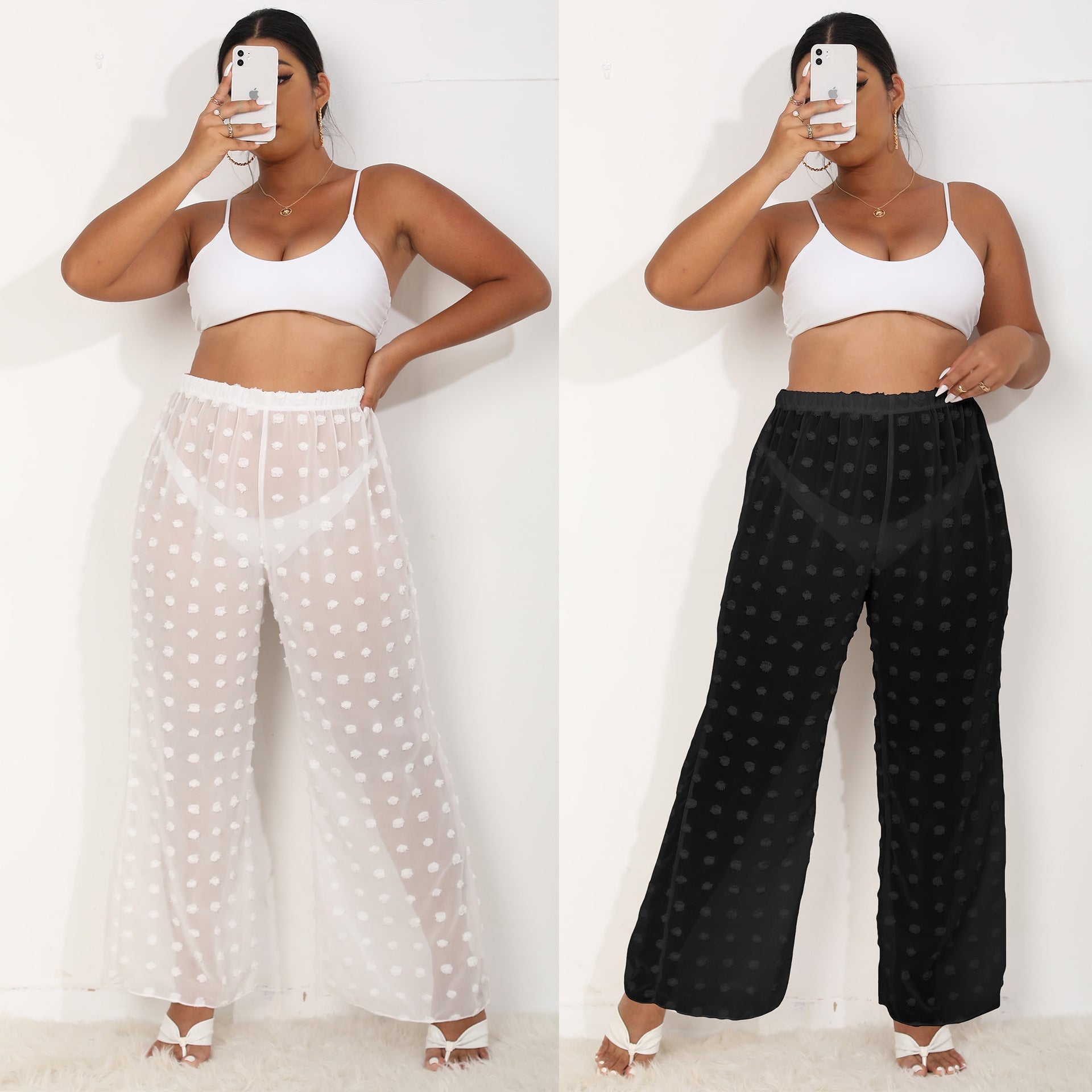 Damen luftige Strandhose mit voluminösen Pompom-Applikationen R&B