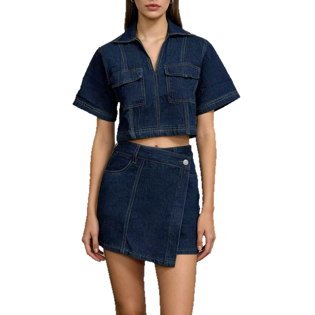 Damen modisches cropped Hemd mit aufgesetzten Taschen und lässigen Shorts R&B