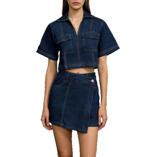 Damen modisches cropped Hemd mit aufgesetzten Taschen und lässigen Shorts R&B