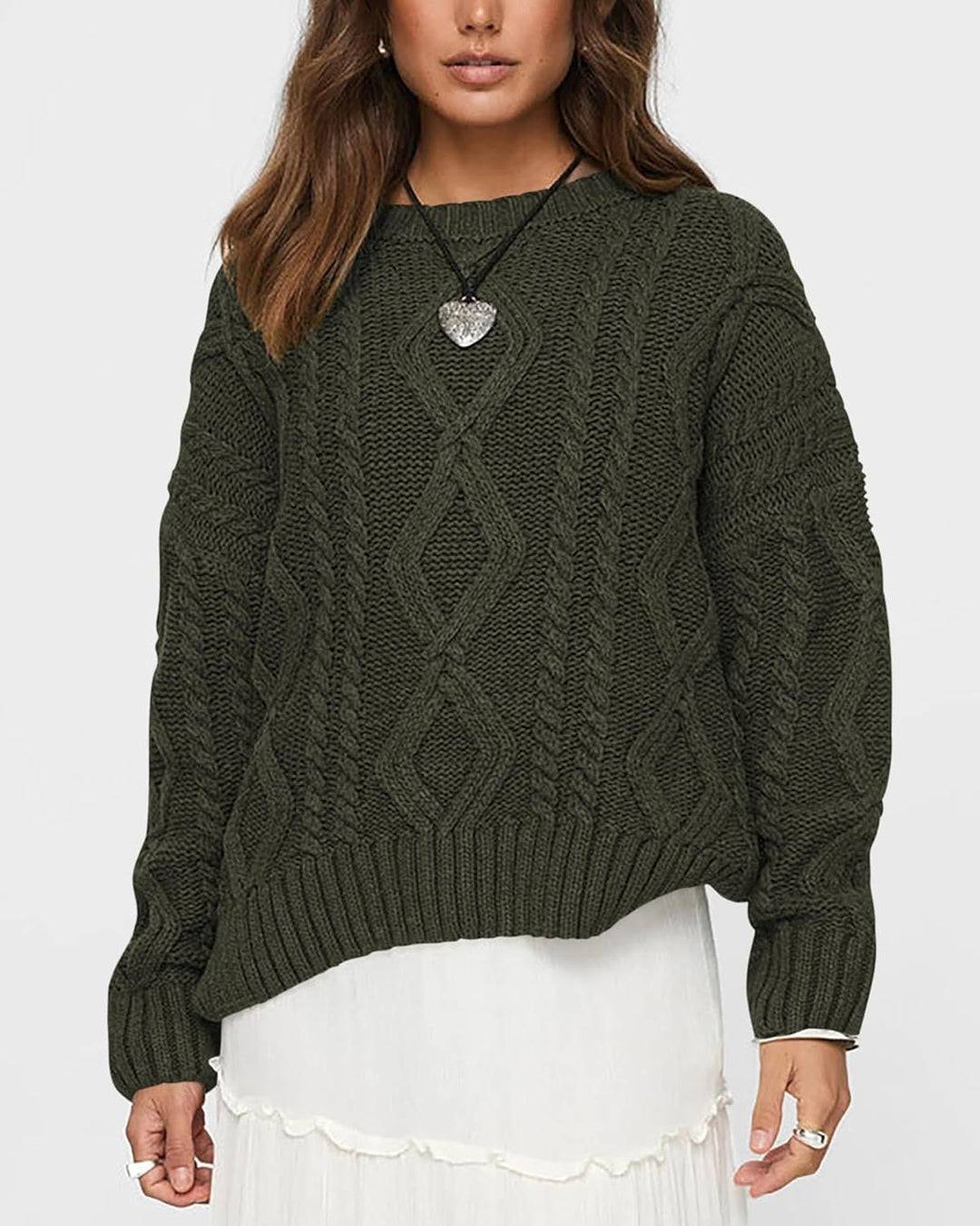Damen Grobstrickpullover mit Wellenmuster und weitem Schnitt R&B