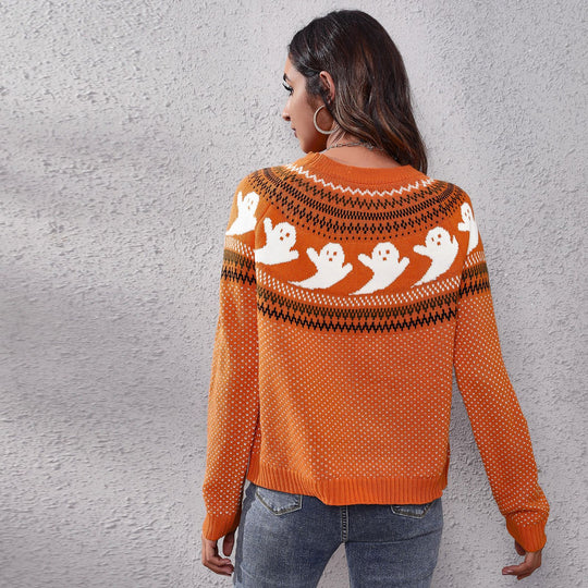 Damen Strickpullover mit gruseligem Geister-Motiv R&B