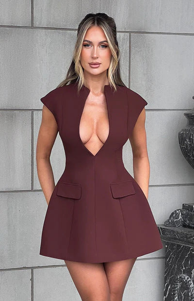 Damen Figurbetontes Cocktailkleid mit tiefem V-Ausschnitt und stilvollem Schnitt R&B