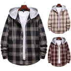 Damen Hemdjacke mit integrierter Kapuze und kariertem Muster