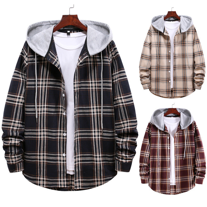 Damen Hemdjacke mit integrierter Kapuze und kariertem Muster
