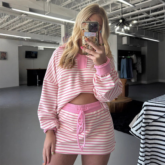 Damen lässiger Pullover mit gestochenem Streifenmuster R&B