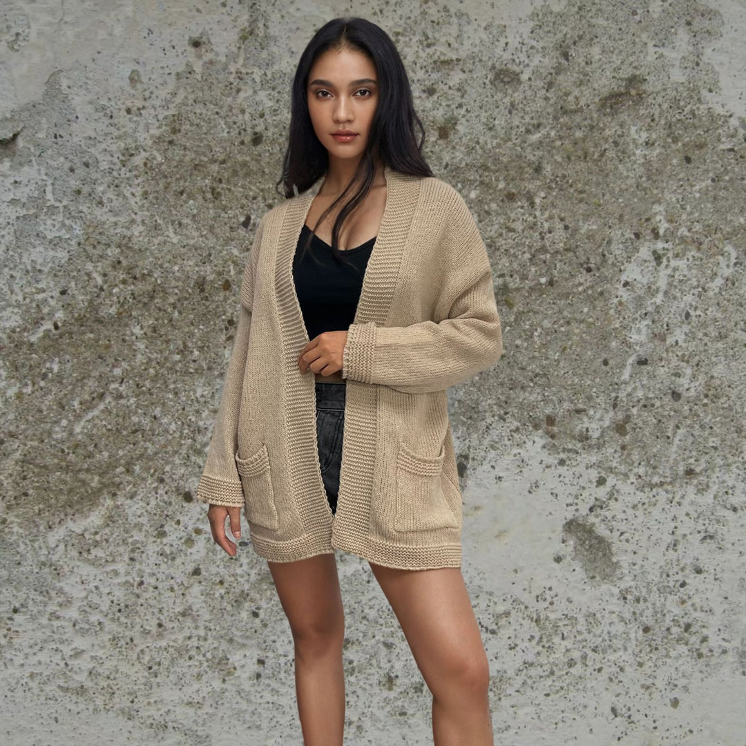 Damen Grobstrick-Cardigan mit offenen Taschen und lässigem Schnitt R&B