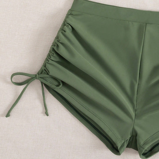 Damen Sportlicher Bikini mit gerafften Shorts R&B
