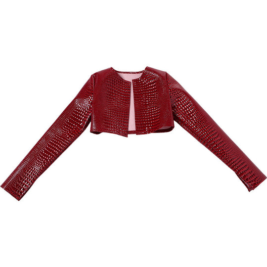 Damen Cropped Kunstlederjacke im modischen Schlangenleder-Look R&B