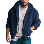 Herren kuschelige Fleecejacke mit großzügiger Kapuze und Reißverschluss R&B
