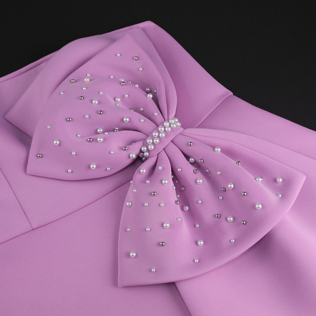Damen Strapless Cocktailkleid mit hochwertigem Rüschendetail und funkelnden Perlen R&B