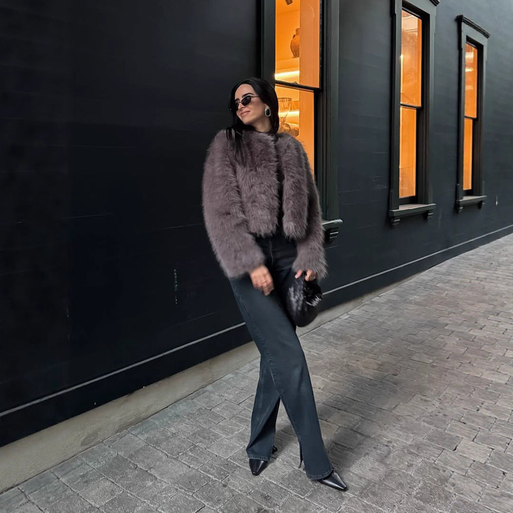 Damen Fuzzy Strickjacke R&B