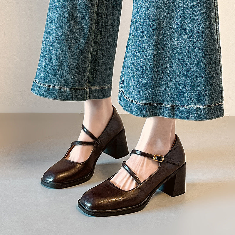 Damen Mary Jane Pumps mit elegantem Riemchen und komfortablem Blockabsatz R&B