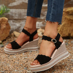Damen Wedge-Sandaletten mit raffinierten Riemen und trendigem Glitzerschmuck R&B