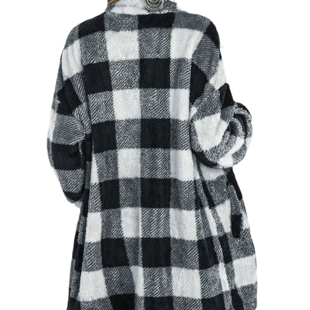 Damen Fleecejacke mit Karomuster und praktischen Taschen