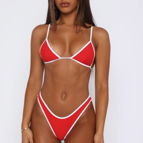 Damen Triangel-Bikini mit modischen Kontrastnähten R&B