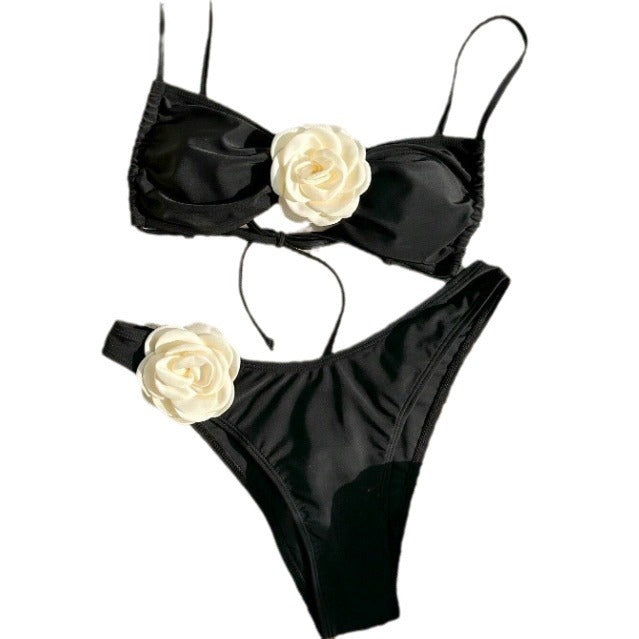 Damen Hochgeschlossener Bikini mit raffinierten Blumenapplikationen R&B