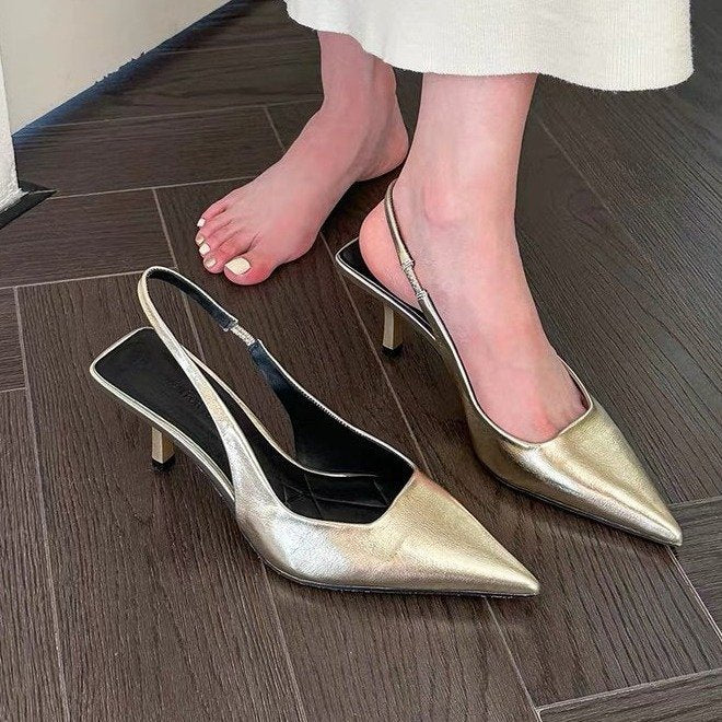 Damen Slingback Pumps aus hochwertigem Metallic-Leder R&B
