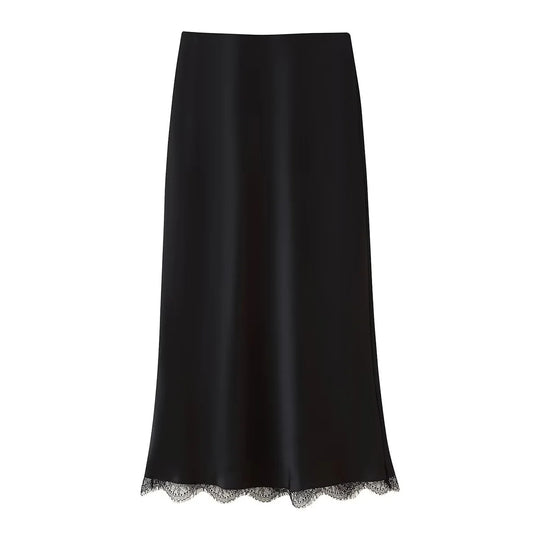 Damen Eleganter Midirock mit zartem Spitzenbesatz R&B