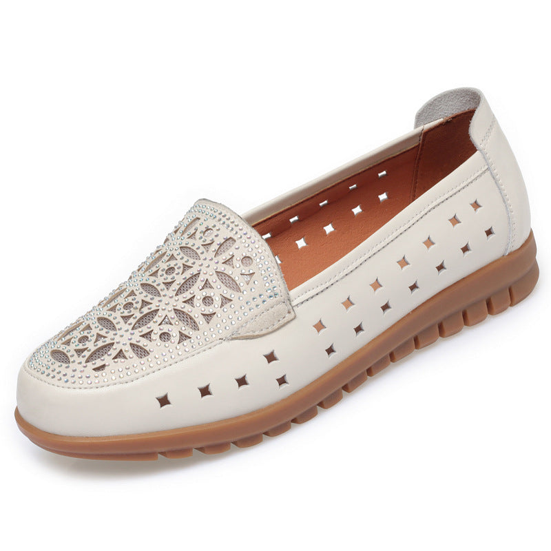Damen Bequeme Mokassins mit atmungsaktiver Lochstruktur und modischem Schmuckdetail R&B